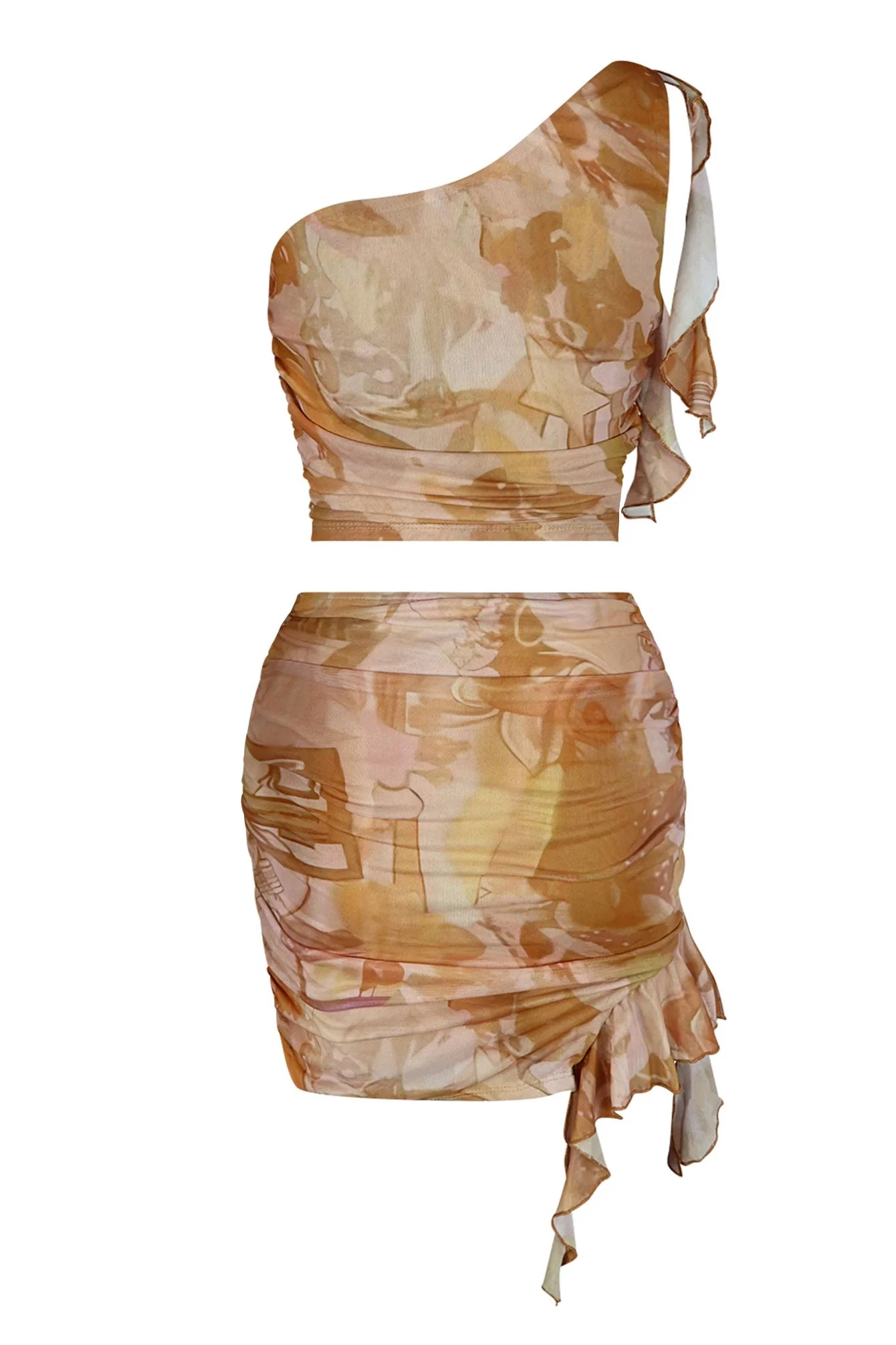 Alexa Print Mesh One Shoulder Top & Skirt SET - Image 5