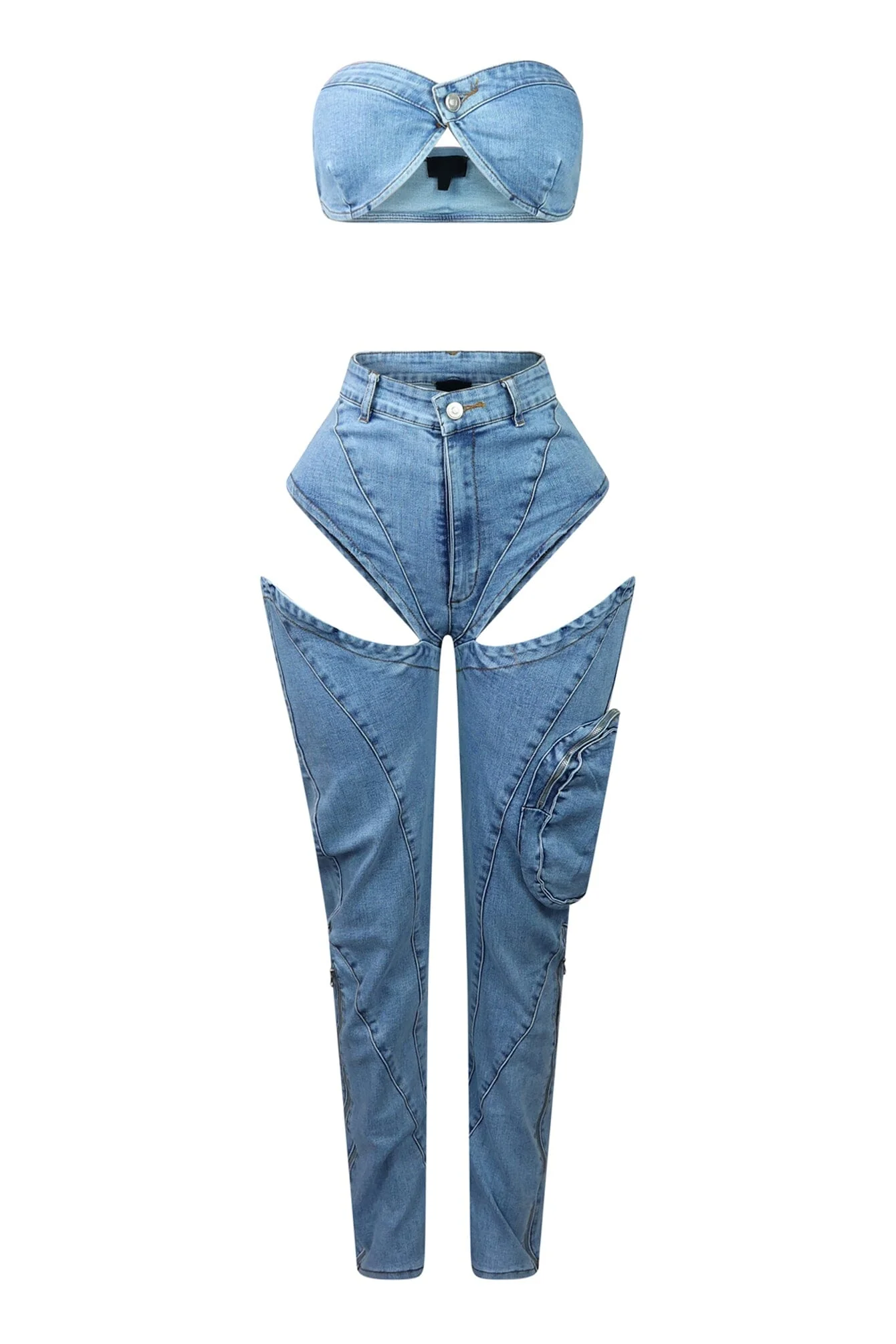 Boss Babe Denim Tube Top & Cut Out Pants SET - Image 5